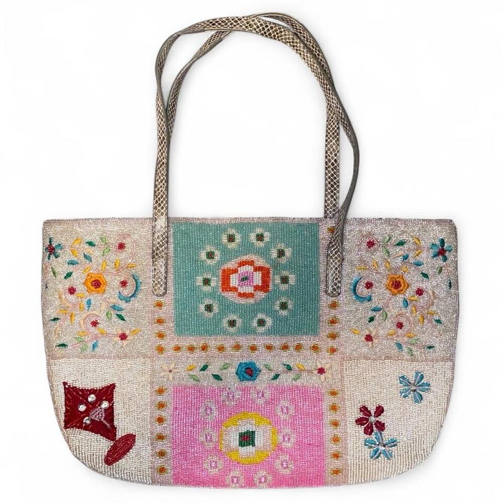 Vintage 90s/ Y2K Fendi glass beaded bag with floral and geometric designs